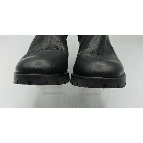Tory Burch Leigh Black Leather Lug Sole With Logo Boots River Rock SZ 7.5   NWOB - Picture 10 of 13